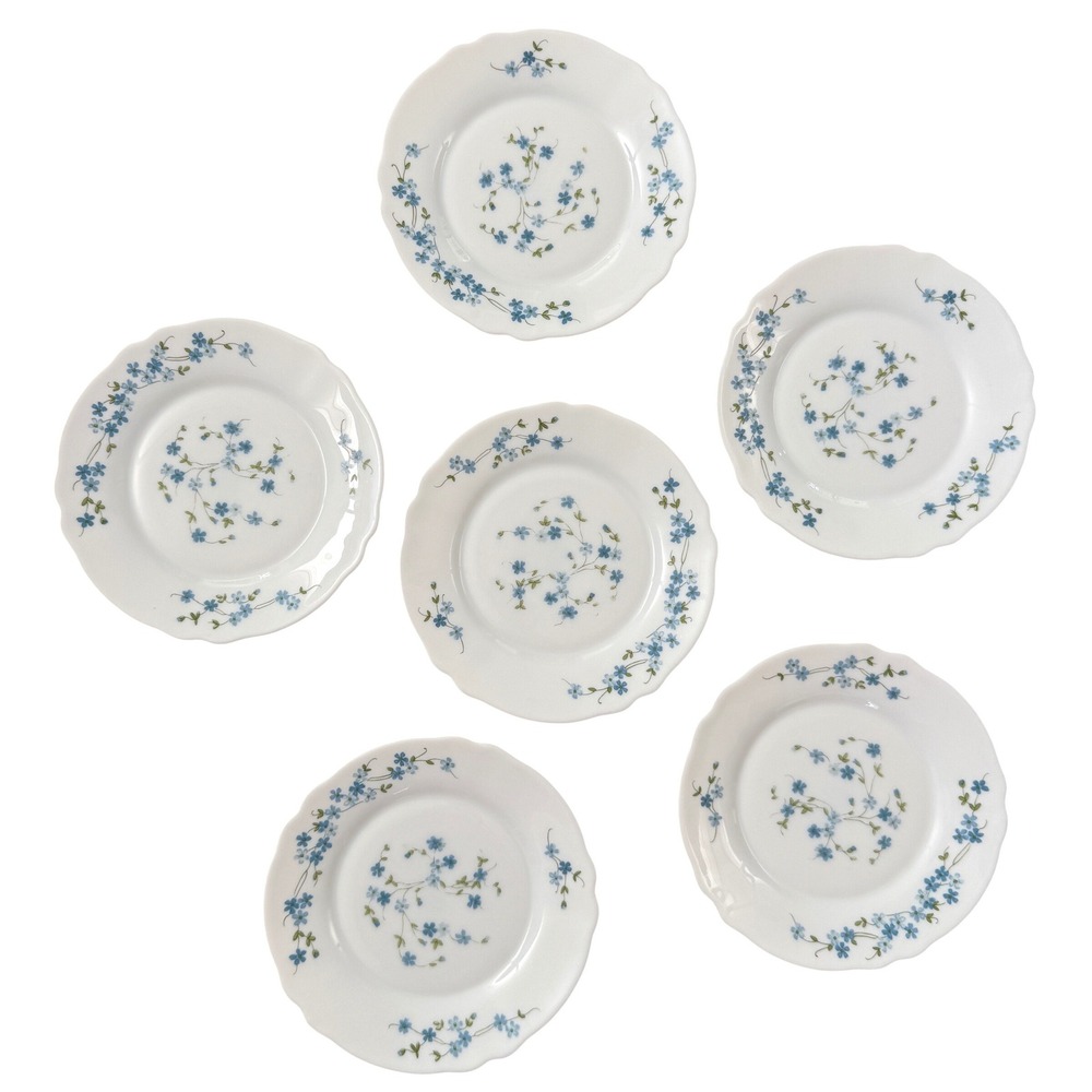 Vintage Arc Arcopal France Veronica Blue Floral 7.5" Plates Set of 6